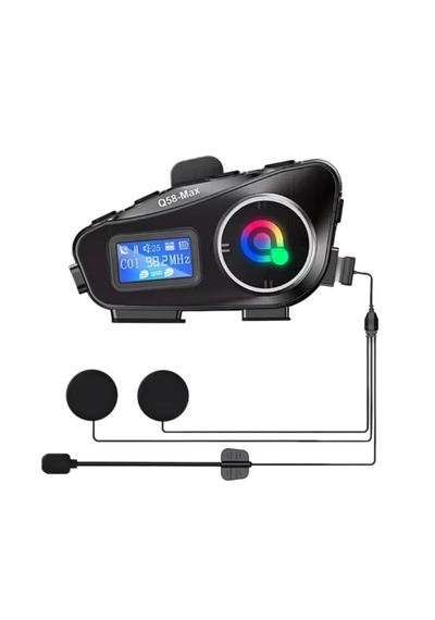 Go İthalat Q58 Motorsikletler İçin Fener Özellikli Sd Kart Bölümlü Lcd Ekranlı Kablosuz Bluetooth Ku