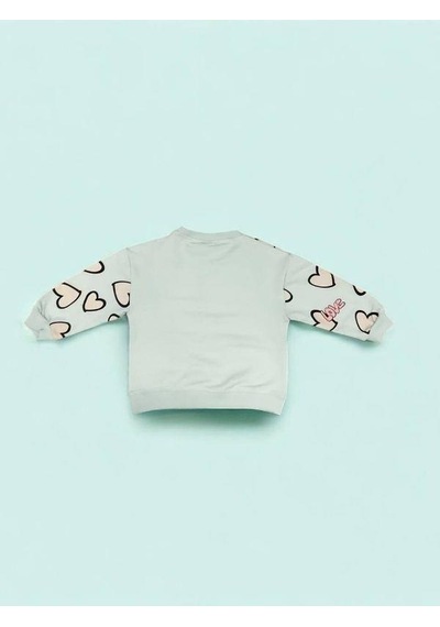 Kız Çocuk Kalp Detaylı Pamuklu Sweatshirt-15169 Mint