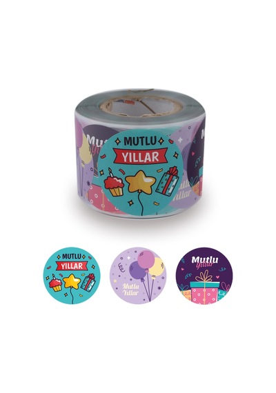 Kuşe Mutlu Yıllar Etiketi 50mm Çap 500 Adet 3 Tasarım