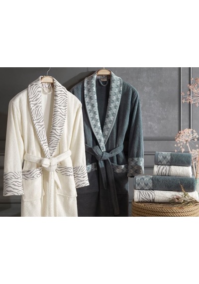 Dantela Premium Cotton Jakarlı Aile Bornoz Seti-Mery Krem Petrol Petrol - Krem Dantela Premium Cotton Jakarlı Aile Bornoz Seti-Mery Krem Petrol Petrol - Krem