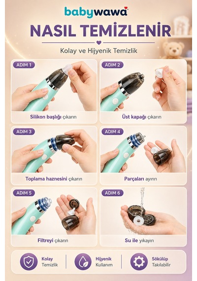 Babywawa Br-8820 0-12 Yaş Şarjlı Bebek Burun Aspiratörü 5 Kademe Güçlü Vakum
