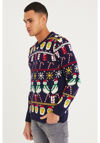 Erkek Lacivert Christmas Yılbaşı Kazağı-noelkzkr02s Lacivert