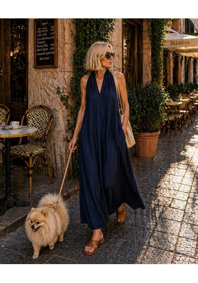 Milano Flow Maxi Dökümlü Elbise - Lacivert - S - St01140-lacivert-s