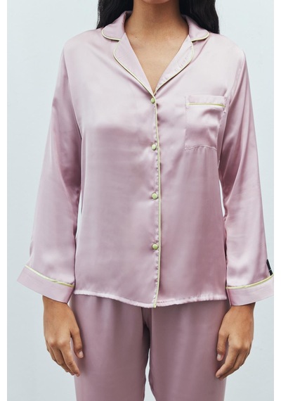 Amour Gül Kurusu Uzun Saten Pijama Takımı GÜL KURUSU