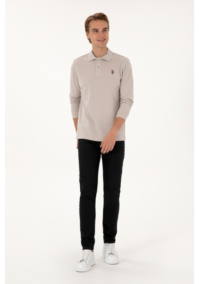 U.S. Polo Assn. Erkek Regular Fit Polo Yaka Taş Basic Sweatshirt 50313772-VR049