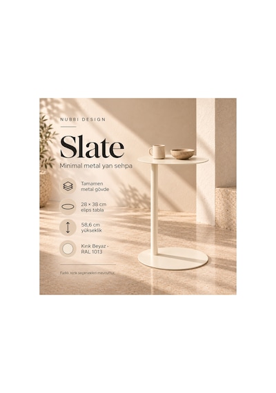 Slate Metal C Sehpa Modern Tasarım Elips Tablalı Minimalist Koltuk Yanı Sehpa Krem - 935314037 Krem