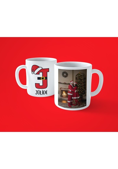 Yeni Yıla Özel J Harfli İsimli Noel Konseptli Fotoğraflı Kupa Bardak 07 Beyaz