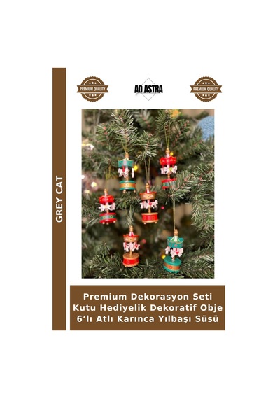 Premium Dekorasyon Seti Kutu Hediyelik Dekoratif Obje 6 Lı Atlı Karınca Yılbaşı Süsü
