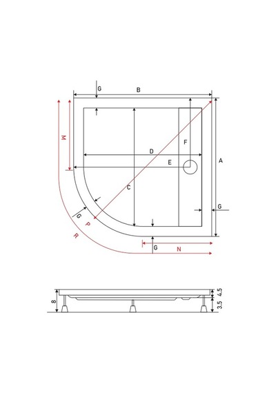 Shower 100x100 Drop Oval Monoblok Duş Teknesi H:8 Cm