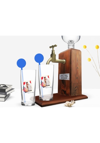 Kişiye Özel Renkli Baskılı İsimli Fotoğraflı İkili Vodka Bardağı Ve Ahşap Vodka Standı Hediye Seti-27