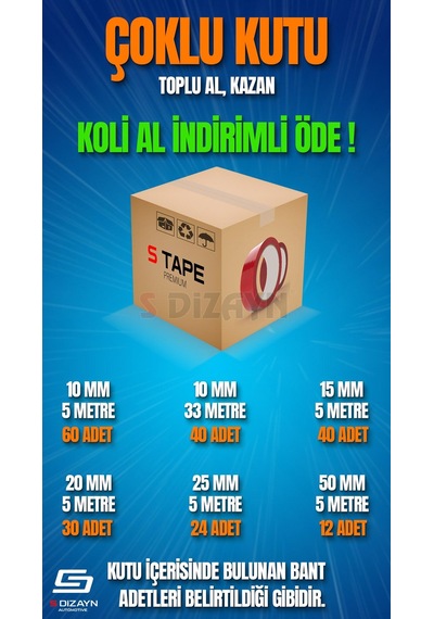 S-dizayn Çift Taraflı Bant 20mm X 5 Metre Şeffaf Silikon Vhb Bant 30'lu Koli A+kalite 20 MM x 5 M
