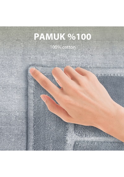 Line Gri Doğal Pamuklu 2'li Banyo Halısı Paspası Seti Makinede Yıkanabilir Klozet Takımı Gri