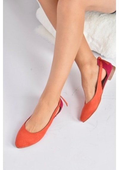 Fox Shoes Fuşya/Turuncu Süet Kadın Babet H726324002 Turuncu