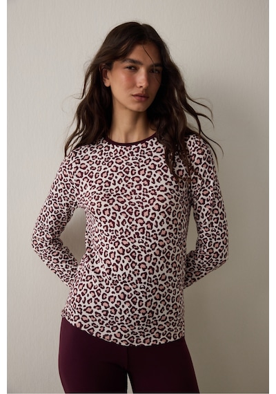 Penti Bordo Leopar Desenli Uzun Kollu Termal Etkili Pijama Üstü