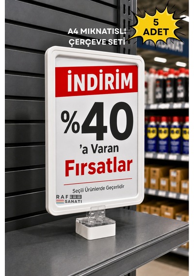 5 Adet - A4 Güçlü Mıknatıs Tutuculu Fiyatlık Etiketlik Dikey Yatay Ve Bilgilendirme Çerçevesi Beyaz