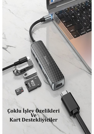 Qpen Hb24 6in1 Type-c Usb Sd Kart Hub Dönüştürücü