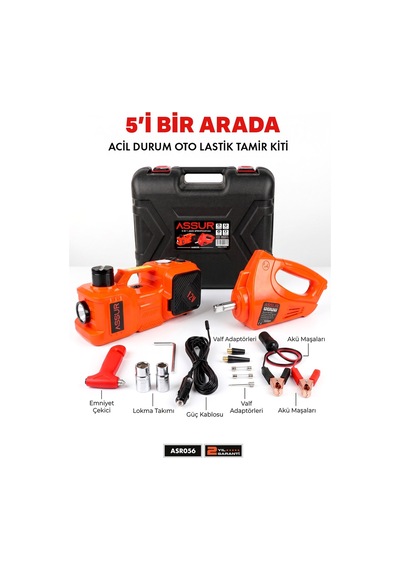 Assur 5'i 1 Arada 5 Ton Hidrolik Kriko 12v Hava Kompresörü & Bijon Sökme Sıkma Makinesi-3285