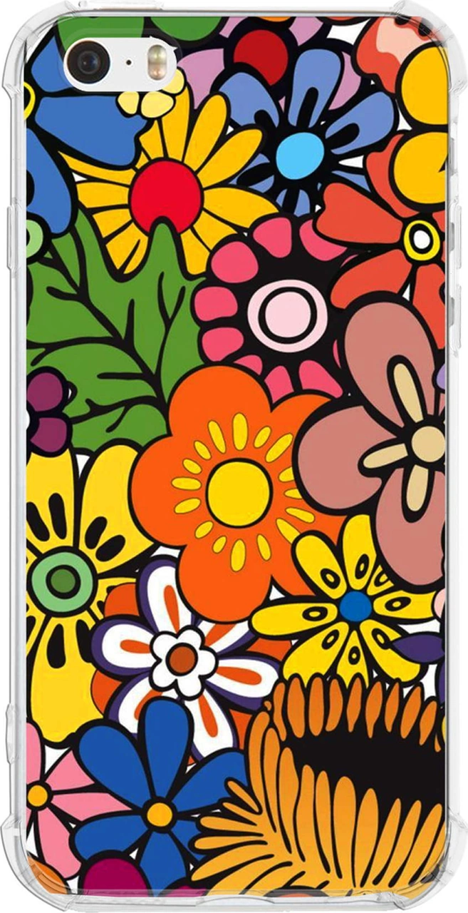 Apple Uyumlu iPhone 5 Retro Color 2 Baskılı Şeffaf Köşe Korumalı Antişok Kılıf