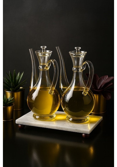 Morponi Mermer Stantlı Borosilikat Cam Glorry Yağlık 700 Ml+700 Ml Şeffaf