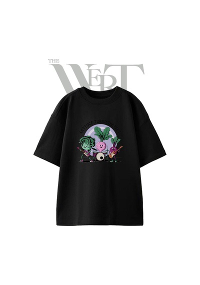 Thewert Sebze Bandi Tasarım Baskılı Ünisex Siyah Oversize T-shirt