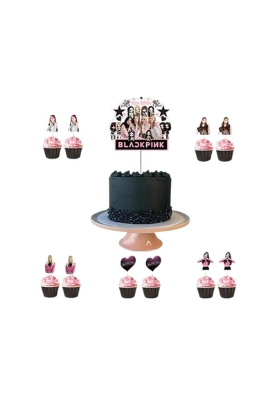 Black Pink Cake Topper Set Pasta Seti 20 Kürdan 25 Kek Kalıbı 1 Pasta Üstü Büyük Doğum Günü Pasta Süsü +3