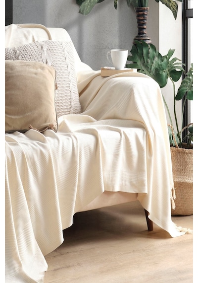 Miracolo Home Ekru Pamuklu Dekoratif Koltuk Örtüsü Set 170x230 Boyutlu Optimal Kaymaz Tasarım 2 Adet