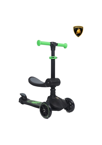 Lamborghini Lisanslı L5 2in1 Katlanabilir Oturaklı Işıklı 3 Tekerlekli Çocuk Scooter Siyah