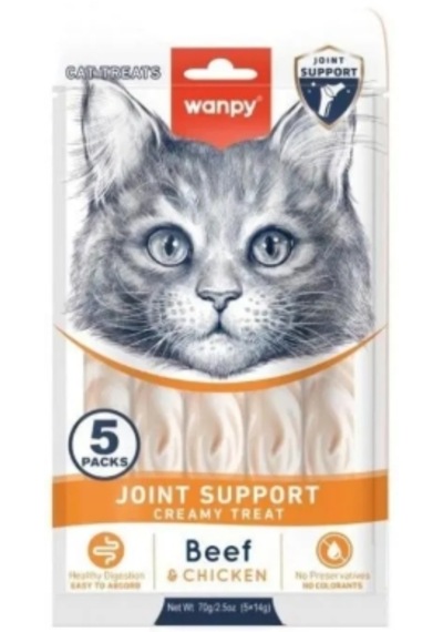 Wanpy Joint Support Sığır Eti Ve Tavuklu Krema Kedi Ödülü 5x14gr