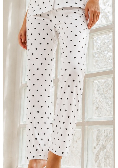 Kadın Genç Loose İpliği Boyalı Kar Beyaz Pijama Takımı