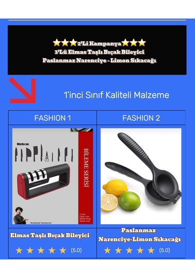 2'li Set Bıçak Bileyici Ve Limon Naranciye Portakal Sıkacağı