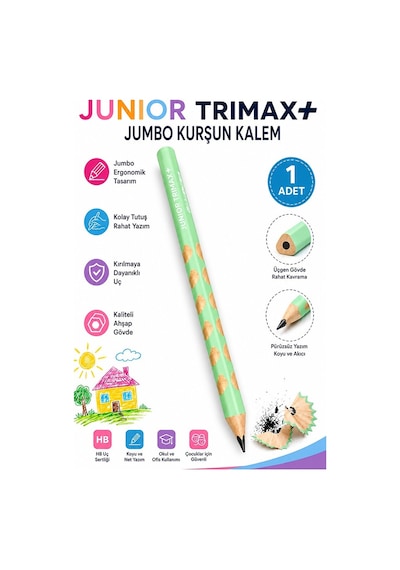 Jumbo Kurşun Kalem Oluklu 1 Adet Alpino Trimax Üçgen Oluklu Kalın Kalem Pastel Renkler Kolay Tutuş Ve Kullanım Yeşil