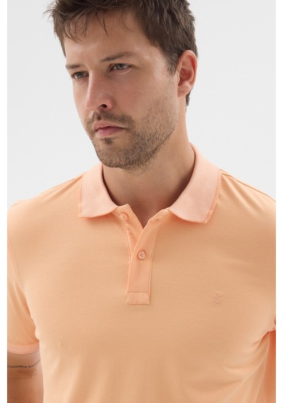 Turuncu Polo Yaka Pike Kısa Kol Slim Fit %100 Pamuk Tişört 1011260171 Açık Somon