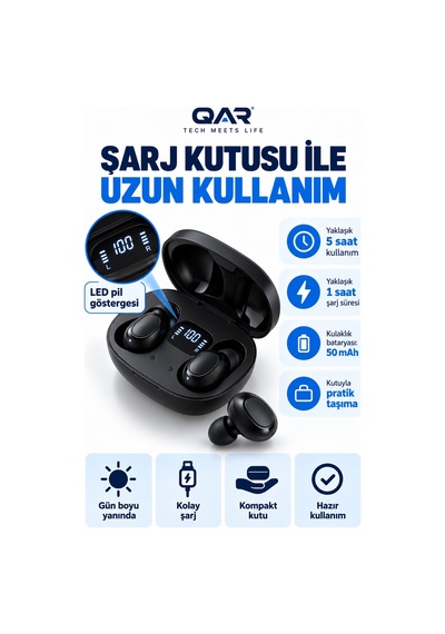 Qar E7S Bluetooth 5.0 Kablosuz Kulak İçi Kulaklık