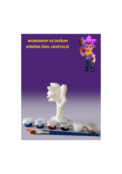 3d Brawl Stars Shelly Figür Boyama Seti - Kendin Boya Hobi Ve Etkinlik Seti - Akrilik Boya + 2 Fırça