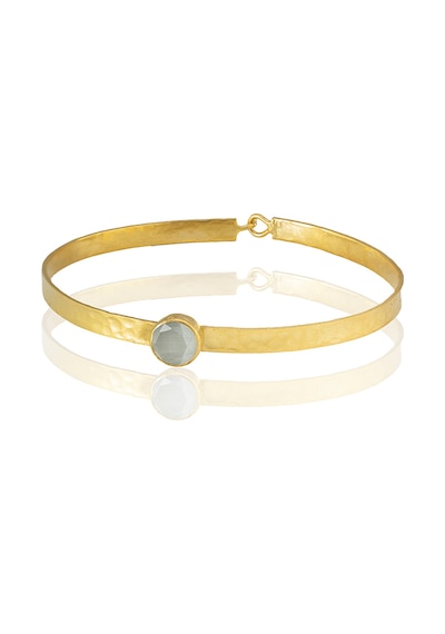 Kadir Jewellery 22 Ayar Altın Kaplama El İşçiliği Zirkon Taşlı Kadın Kelepçe Bilezik Gri