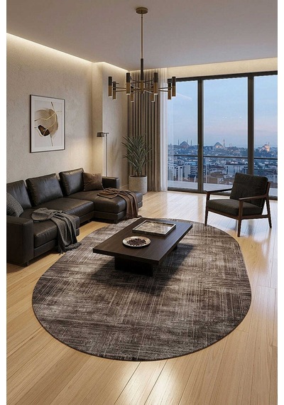 Alya Modern İtalyan Tasarım Makine Oval Halı Al01 Kahve Vizon