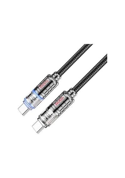 Hoco U122 60w 3a Tip-c Tipi Fener Şeffaf Discovery Edition, Şarj Ve Veri İletim Kablosu, 1.2 Metre Uzunluk, Siyah
