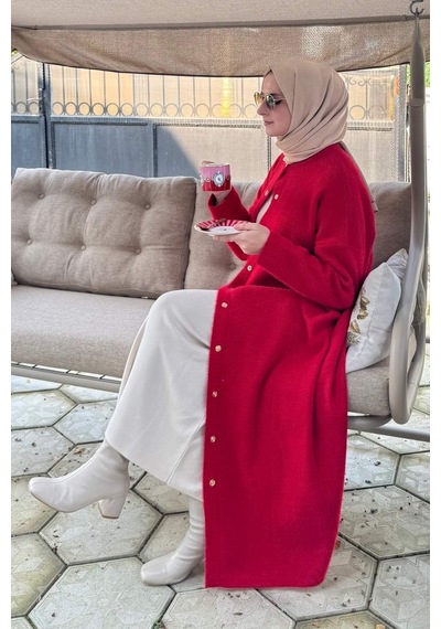 Rabia Şamlı Yakut Angora Triko Kap Kırmızı Normal
