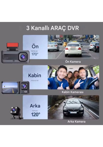 Buğz A-98 Wifi Full Hd 3 Kameralı Araç İçi Güvenlik Kamerası + Park Modu Kablosu Ön-arka-iç Kayıt,dashcam