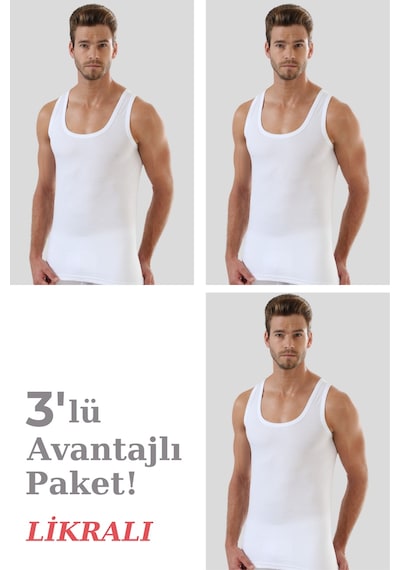 Arma Yıldız Erkek Beyaz Likralı Atlet 3'lü Paket Esnek, Rahat, Vücuda Oturan İç Giyim Beyaz