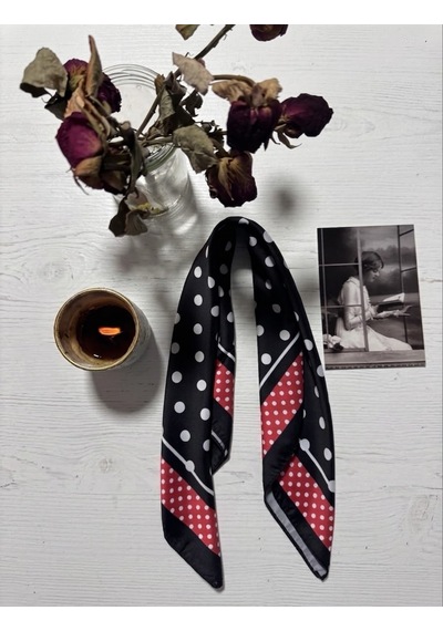Trend Dokunuş Kadın 50-50 Saten Siyah-kırmızı Puantiyeli Fular Bandana Siyah - Kırmızı