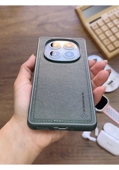 Redmi Note 14 Pro 5g Uyumlu Premium Deri Dokulu Darbelere Karşı Dayanıklı Nazal Silikon Kılıf Haki