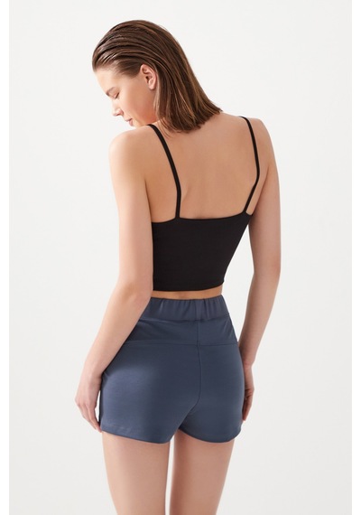 Los Ojos Kadın Antrasit Cepli Beli Lastikli Basic Fit Spor Şort Shorts Antrasit