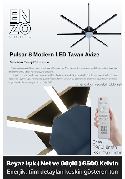 Pulsar Füme Modern Led Tavan Avize - Aşağı Işık Kumandalı Dim Edilebilir Beyaz Işık