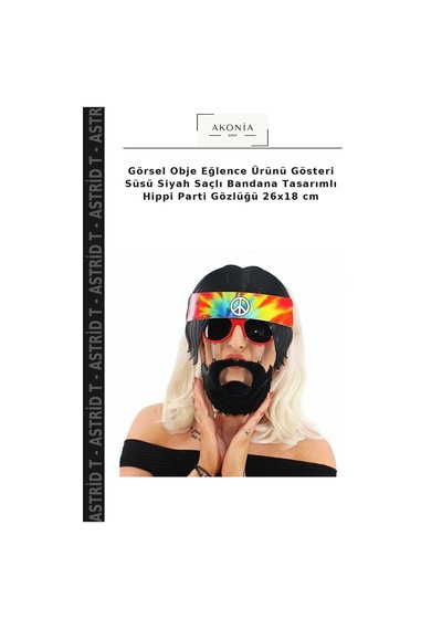 Astrid T Görsel Obje Eğlence Ürünü Gösteri Süsü Siyah Saçlı Bandana Tasarımlı Hippi Parti Gözlüğü 26x18 Cm