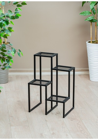 Uykula Metal Dekoratif 4 Raflı Çiçeklik Standı Saksı Standı Saksılık Siyah 65 Cm