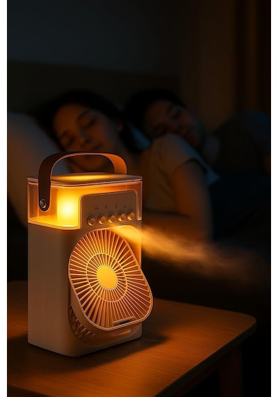 Şarjlı Soğutmalı Vantilatör - Beyaz - 7 Renk Led Işıklı Mini Hava Soğutucu, Buharlı Nemlendirici, Parfüm Hazneli, Zaman Ayarlı, Taşınabilir Usb Fan Ev & Ofis İçin