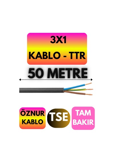 Öznur 3x1 Ttr Kablo Siyah Metre Seçenekli - 50 Metre