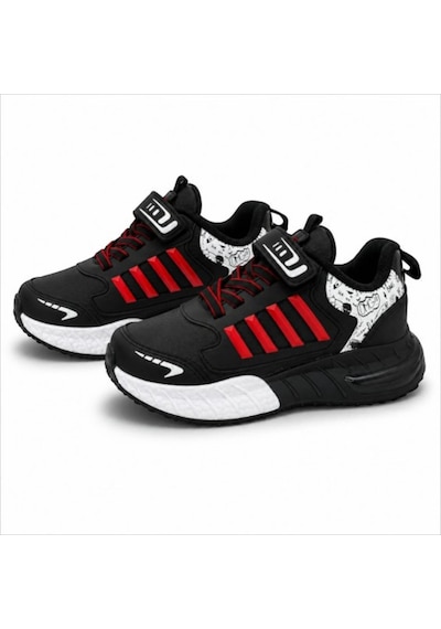 Black Flex Grafiti Çocuk Sneaker Ayakkabı Siyah Kırmızı 31-35 2651 Sıyah
