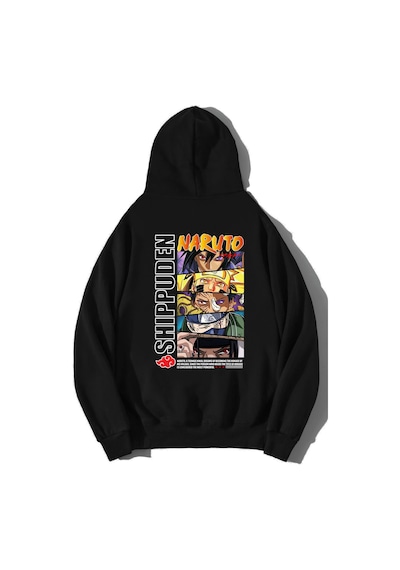 Brz Collection Unisex Oversize Naruto: Shippuden Hoodie Siyah